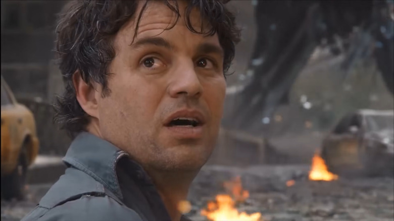 Mark Ruffalo as Bruce Banner, looking over his shoulder during the battle of New York, in The Avengers