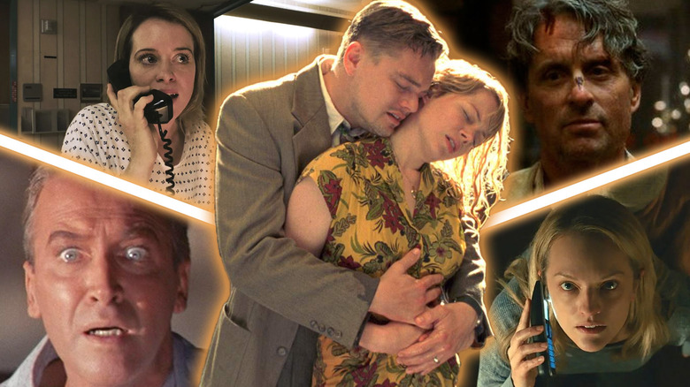 Images from Unsane, Vertigo, The Game, The Invisible Man (2020) around an image from Shutter Island in a composite image