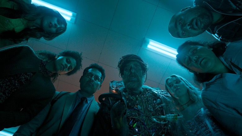 Sam Rockwell as the Man From the Future and his allies in Good Luck, Have Fun, Don't Die