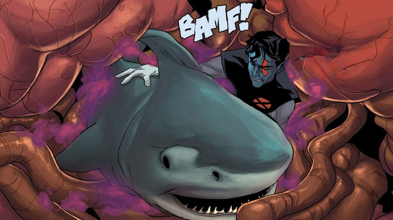 Nightcrawler teleports a shark inside the Blob's stomach