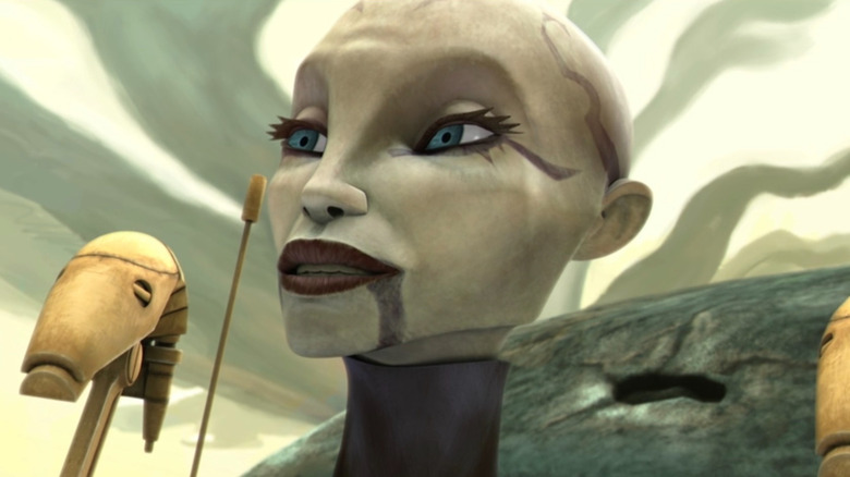 Asajj Ventress near droids on Star Wars: The Clone Wars
