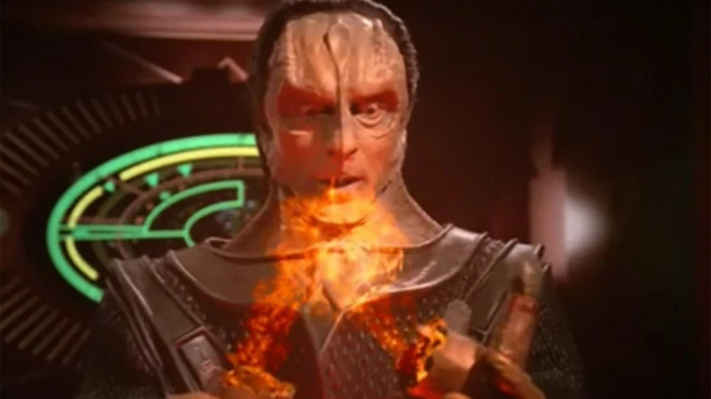 Dukat (Marc Alaimo) unleashes a fiery Pah-wraith in Star Trek: Deep Space Nine
