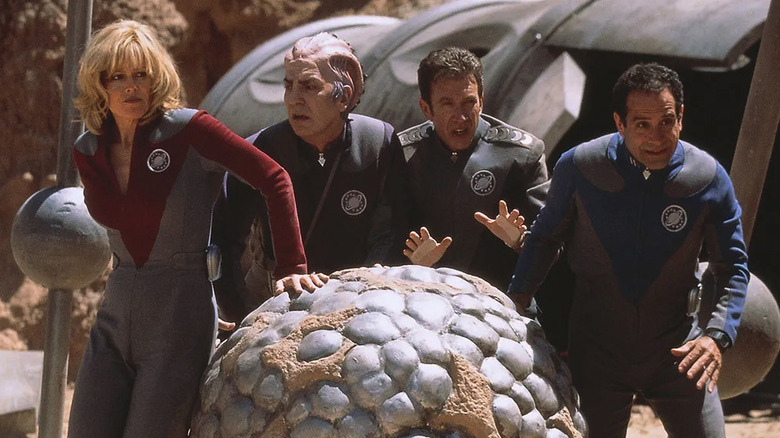 Sigourney Weaver, Alan Rickman, Tim Allen, and Tony Shalhoub as Gwen DeMarco, Alexander Dane, Jason Nesmith, and Fred Kwan in Galaxy Quest
