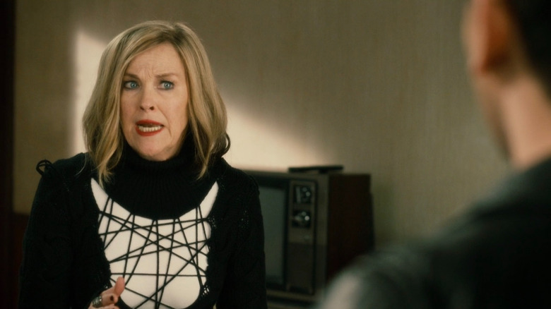 Moira (Catherine O'Hara) talking to David (Daniel Levy) on Schitt's Creek