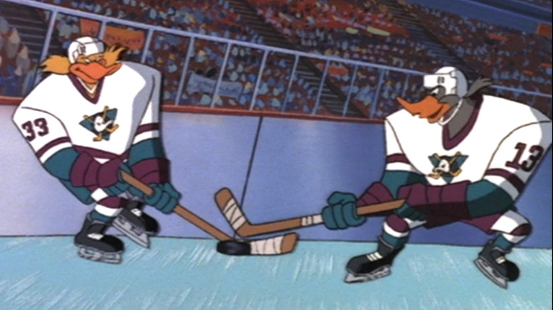 Nosedive Flashback plays hockey with Duke L'Orange on Mighty Ducks: The Animated Series