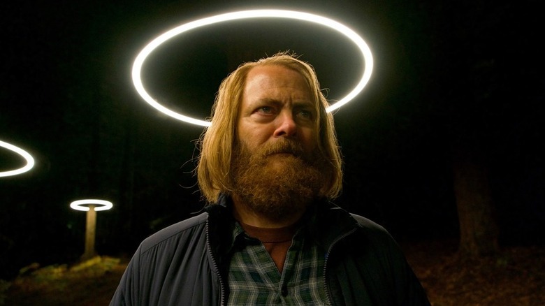 Nick Offerman as Forest with a light halo in Devs