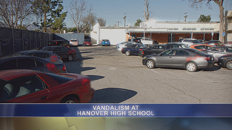 News footage of vandalism incident in American Vandal