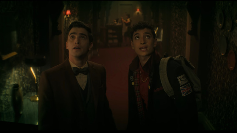 Edwin (George Rexstrew) and Charles (Jayden Revri) look up with trepidation in Dead Boy Detectives