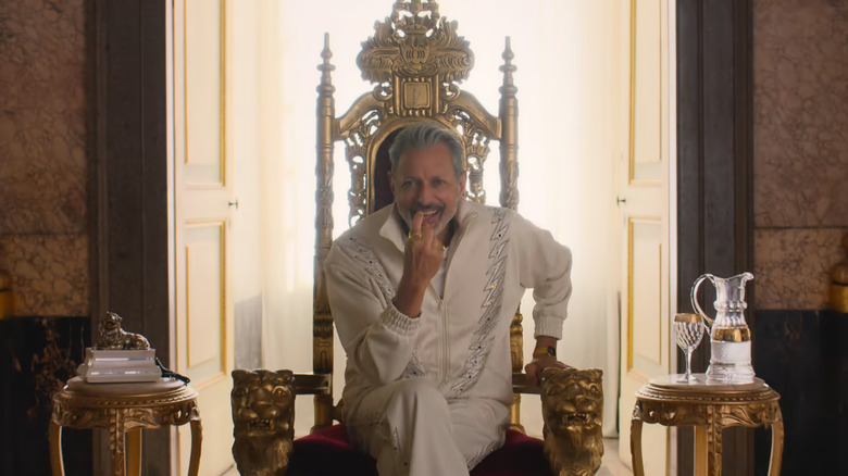 Zeus (Jeff Goldblum) sitting on throne in Kaos