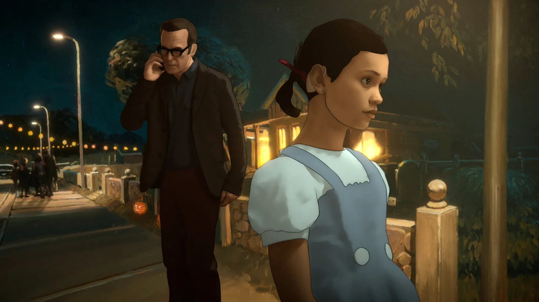 Jacob Winograd (Bob Odenkirk) is on the phone standing by his young daughter Alma (Rosa Salazar) in Undone