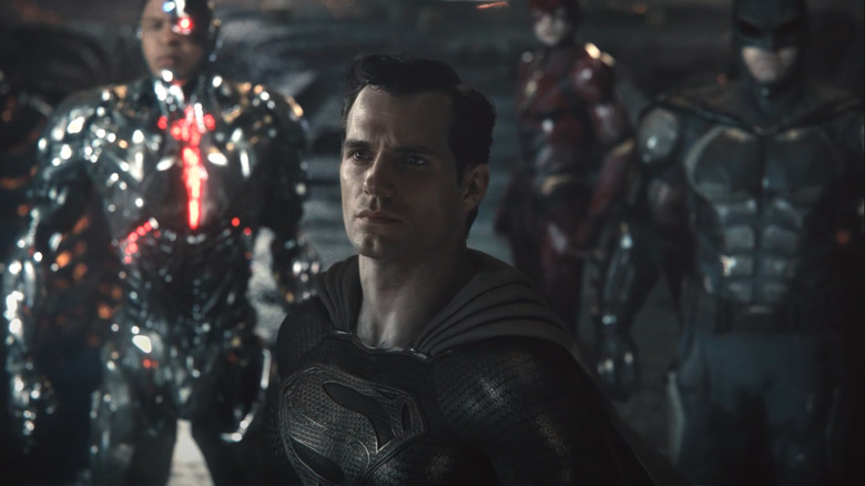 Henry Cavill as Superman stands in front of the Justice League in Zack Snyder's Justice League