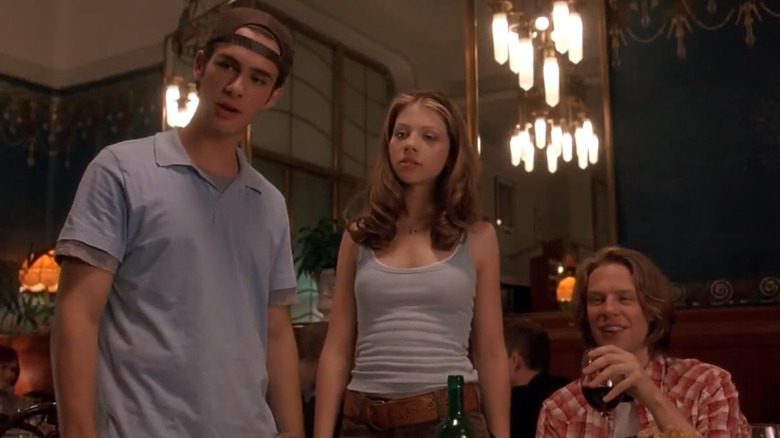 Scott (Scott Mechlowicz), Jenny (Michelle Trachtenberg), and Cooper (Jacob Pitts) stare at Jamie in EuroTrip