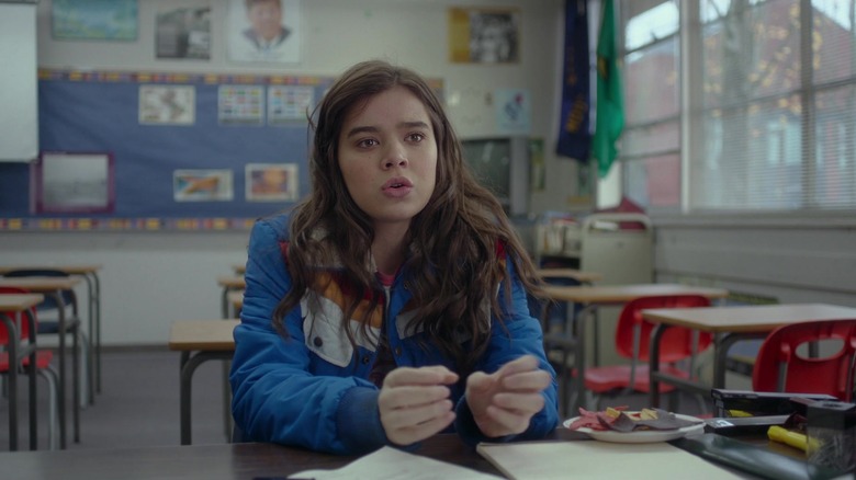 Nadine (Hailee Steinfeld) anxiously talks to English teacher in The Edge of Seventeen
