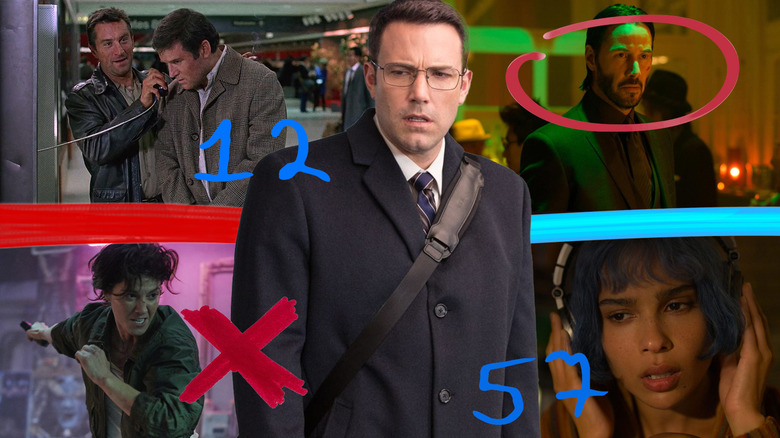 Composite image with shots from The Accountant, Kate, Kimi, Midnight Run and John Wick