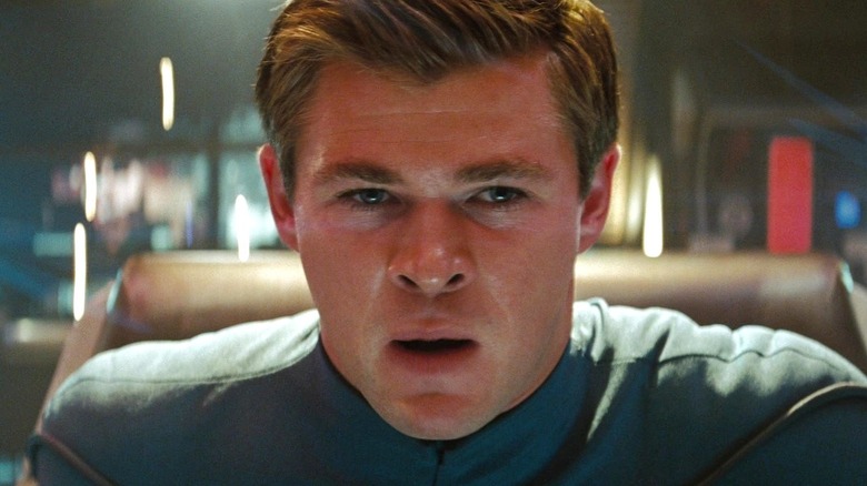 Chris Hemsworth as George Kirk looking surprised in Star Trek (2009)