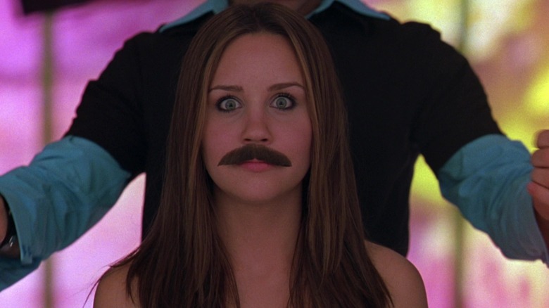 Viola (Amanda Bynes) tries on a mustache in She's The Man