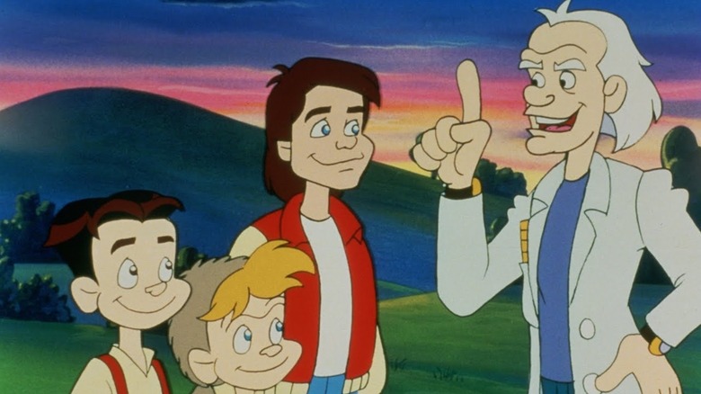 Doc Brown, Marty McFly, and his two sons in the Back to the Future Animated Series
