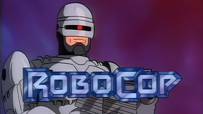 An animated RoboCop behind the logo for the animated show