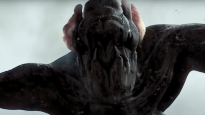 Monster looking down in Cloverfield