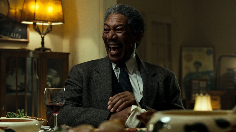 Detective Somerset (Morgan Freeman) laughs in Seven