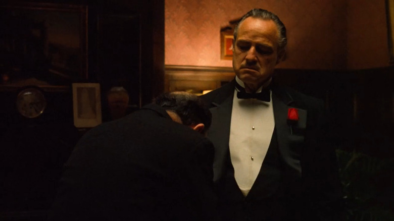 Vito Corleone (Marlon Brando) takes pity on a visitor in The Godfather