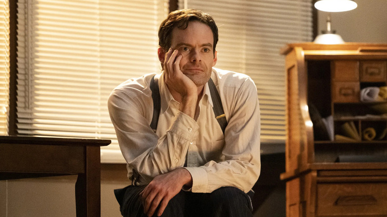 Bill Hader as Barry, dressed in a costume and sitting down on the show Barry