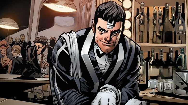 Black Bolt wears a tuxedo behind a bar