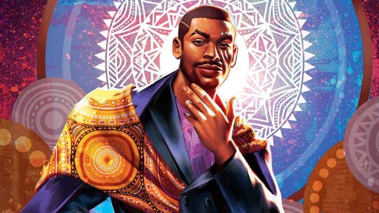 T'Challa wearing a suit and shawl