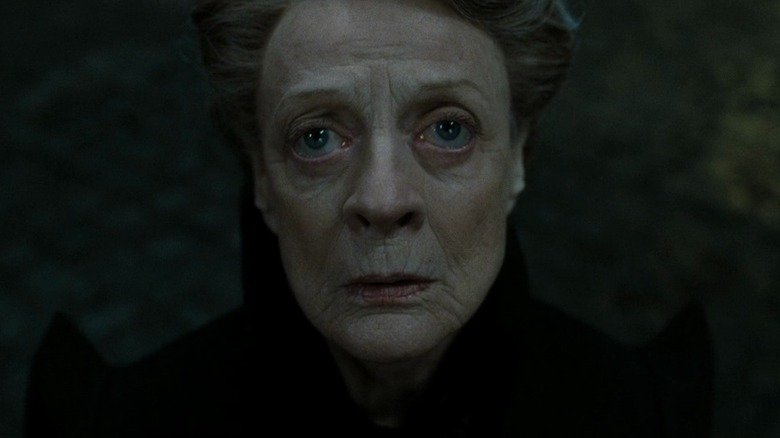 Minerva McGonagall (Maggie Smith) looking toward the sky in Harry Potter and the Deathly Hallows - Part 2