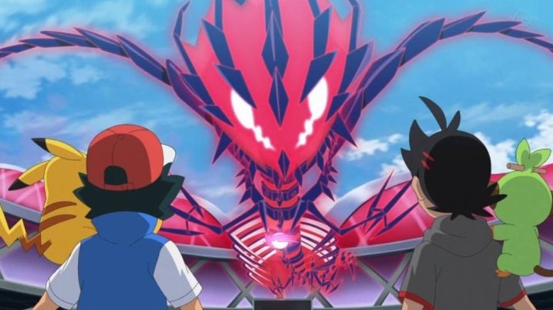 Ash and Goh looking at Eternatus on Pokémon Journeys: The Series
