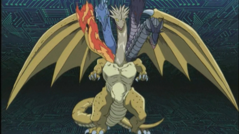 Five-Headed Dragon standing in a virtual world in Yu-Gi-Oh!