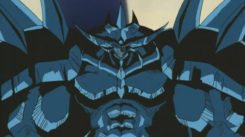 Obelisk the Tormentor standing on the battlefield in Yu-Gi-Oh!