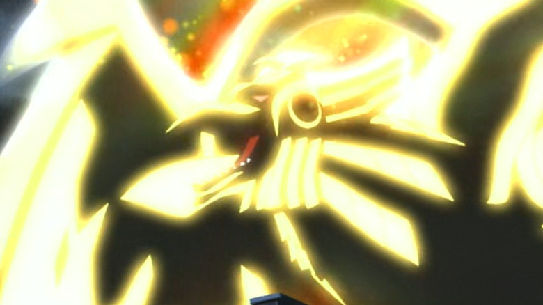 Winged Dragon of Ra emanating light in Yu-Gi-Oh!