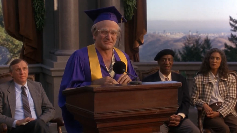 Robin Williams as Jack Powell gives a speech in Jack