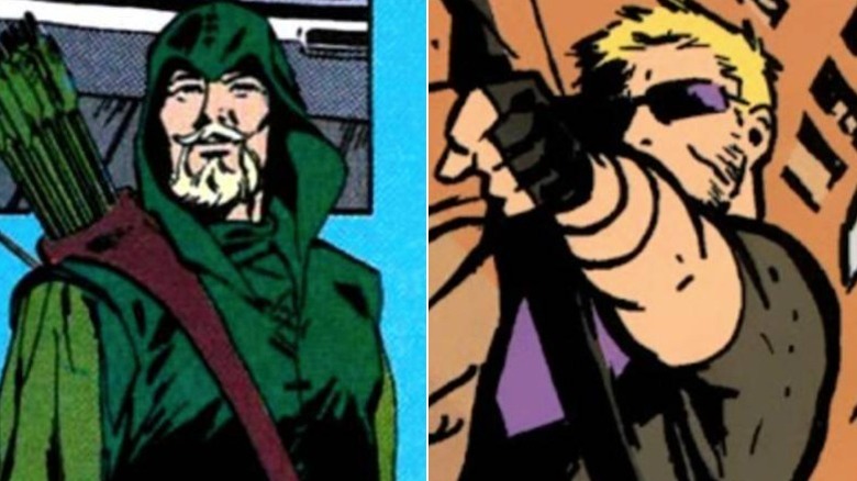 Green Arrow next to Hawkeye