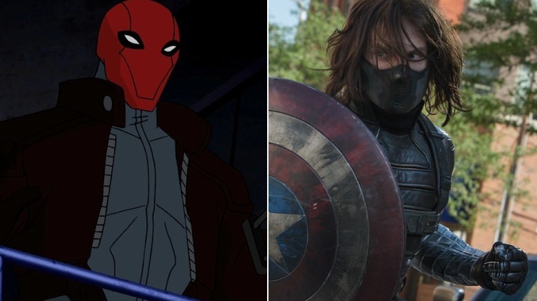 Red Hood from Batman: Under the Red Hood next to Bucky Barnes (Sebastian Stan) in Captain America: The Winter Soldier