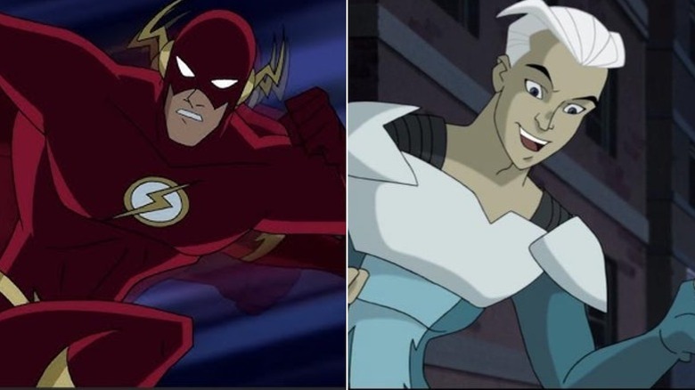 The Flash in Justice League Unlimited next to Quicksilver from X-Men: Evolution
