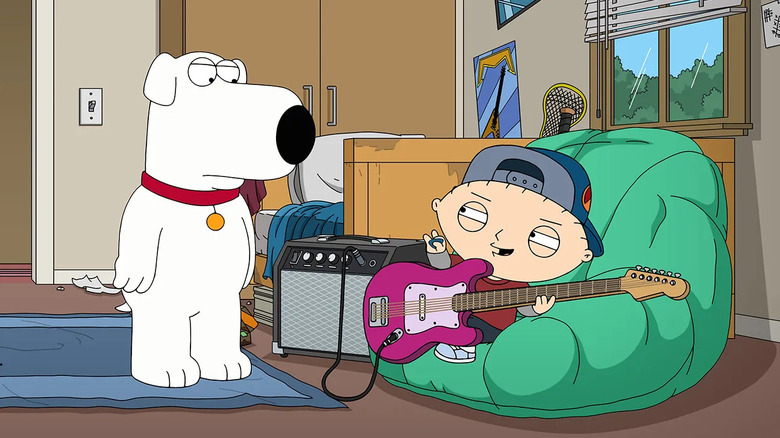 Brian and Stewie Griffin (Seth MacFarlane) hang in a dorm room on Family Guy