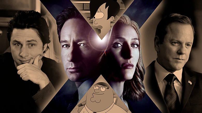 J.D. (Zach Braff) from Scrubs, Leela (Katey Sagal) from Futurama, Thomas Kirkman (Kiefer Sutherland) from Designated Survivor, Peter Griffin (Seth MacFarlane) from Family Guy, and Agents Mulder (David Duchovny) and Scully (Gillian Anderson) from The X-Files