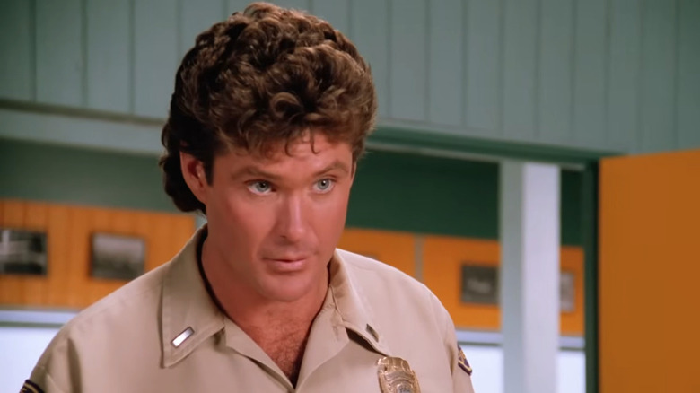 Mitch (David Hasselhoff) looking serious on Baywatch