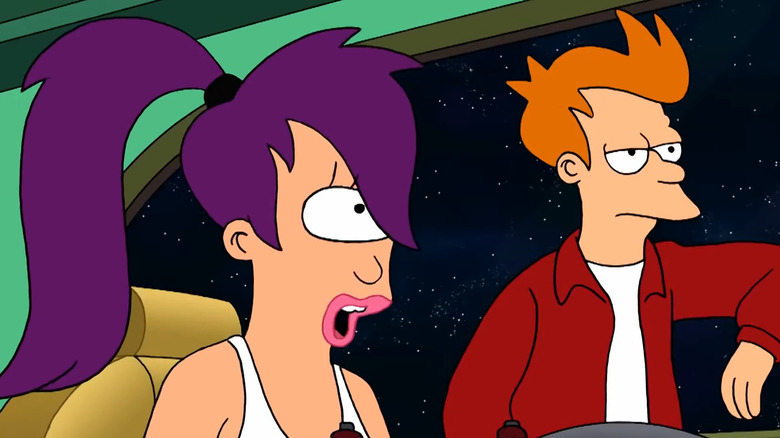 Leela and Fry in spaceship in Futurama