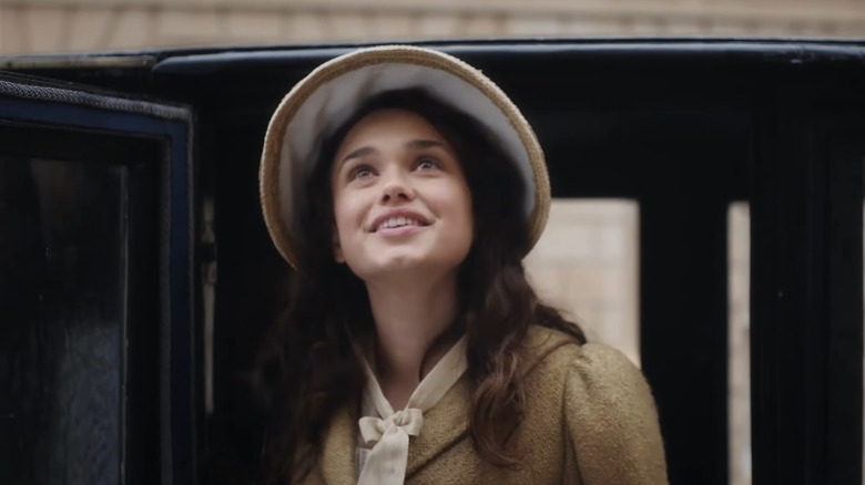 Charlotte (Rose Williams) emerging from carriage impressed in Sanditon