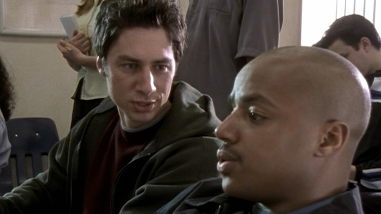 JD (Zack Braff) talking to Turk (Donald Faison) in Scrubs