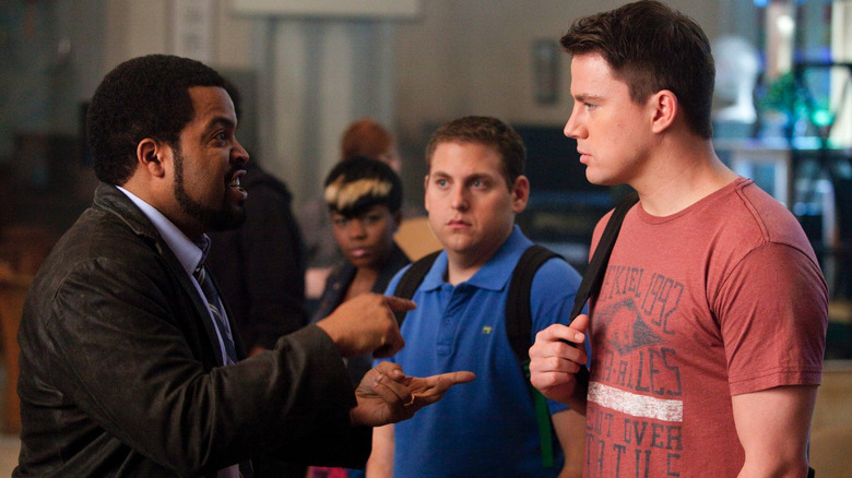 Greg Jenko (Channing Tatum) and Morton Schmidt (Jonah Hill) get laid into by their captain (Ice Cube) in 21 Jump Street