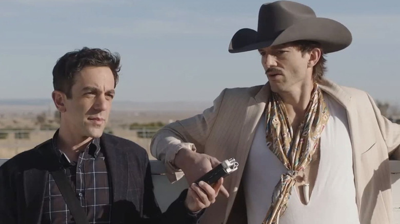 B. J. Novak as Ben Manalowitz recording Ashton Kutcher as Quentin Sellers in Vengeance