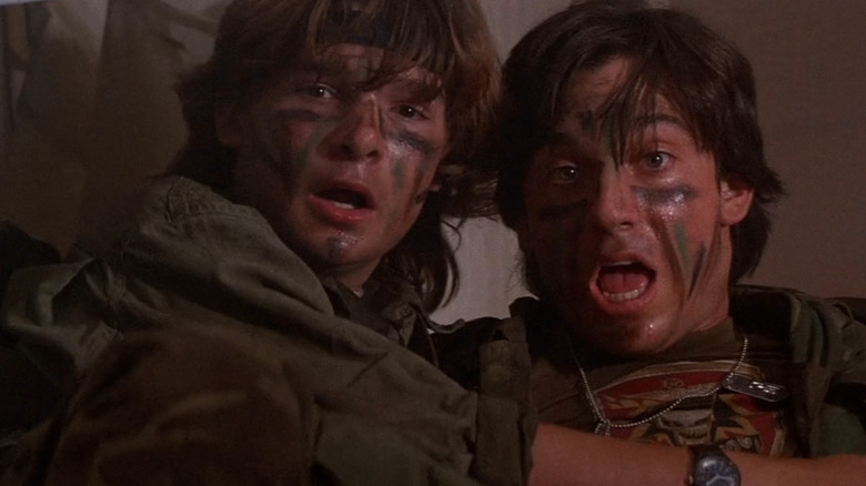 The Frog brothers (Corey Feldman and Jamison Newlander) terrified in war paint in The Lost Boys