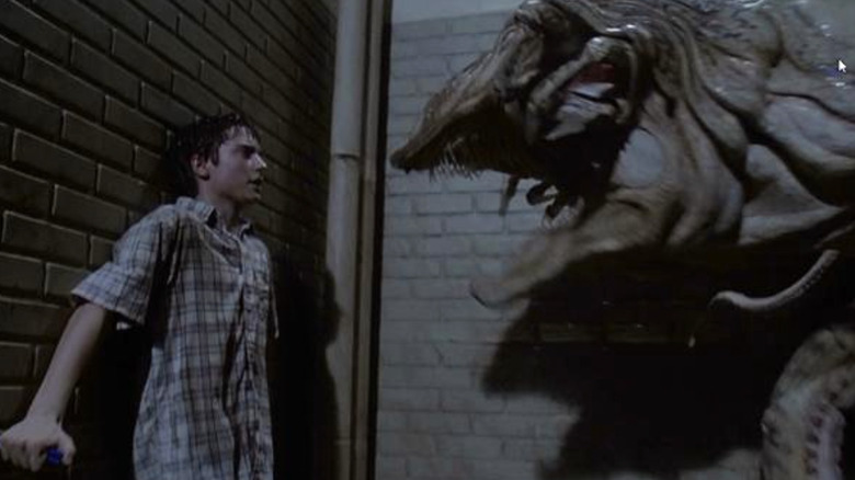 Elijah Wood as Casey Connor being confronted by the queen alien in The Faculty
