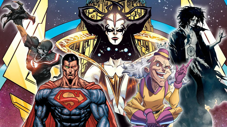 A composite image of Black Flash, Thought Robot, Mr. Mxyptlk, Dream, and Pepetua in DC Comics