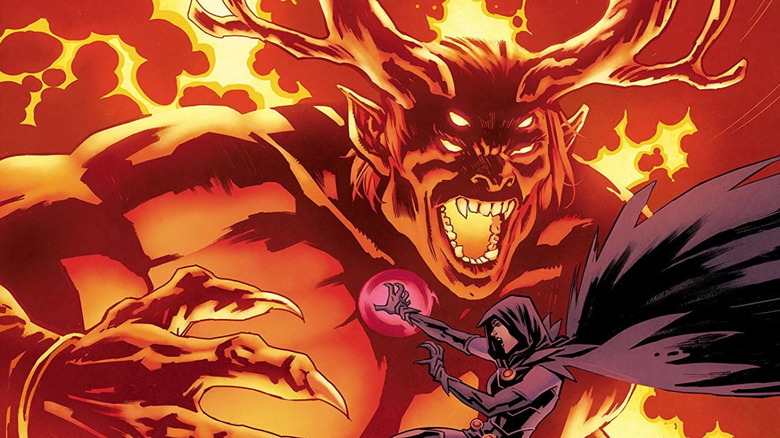 Trigon battles Raven in hell in DC Comics
