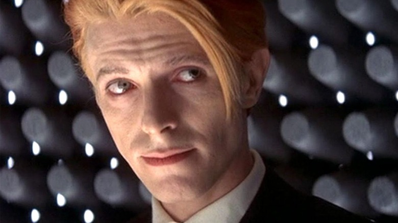 David Bowie looks to the side